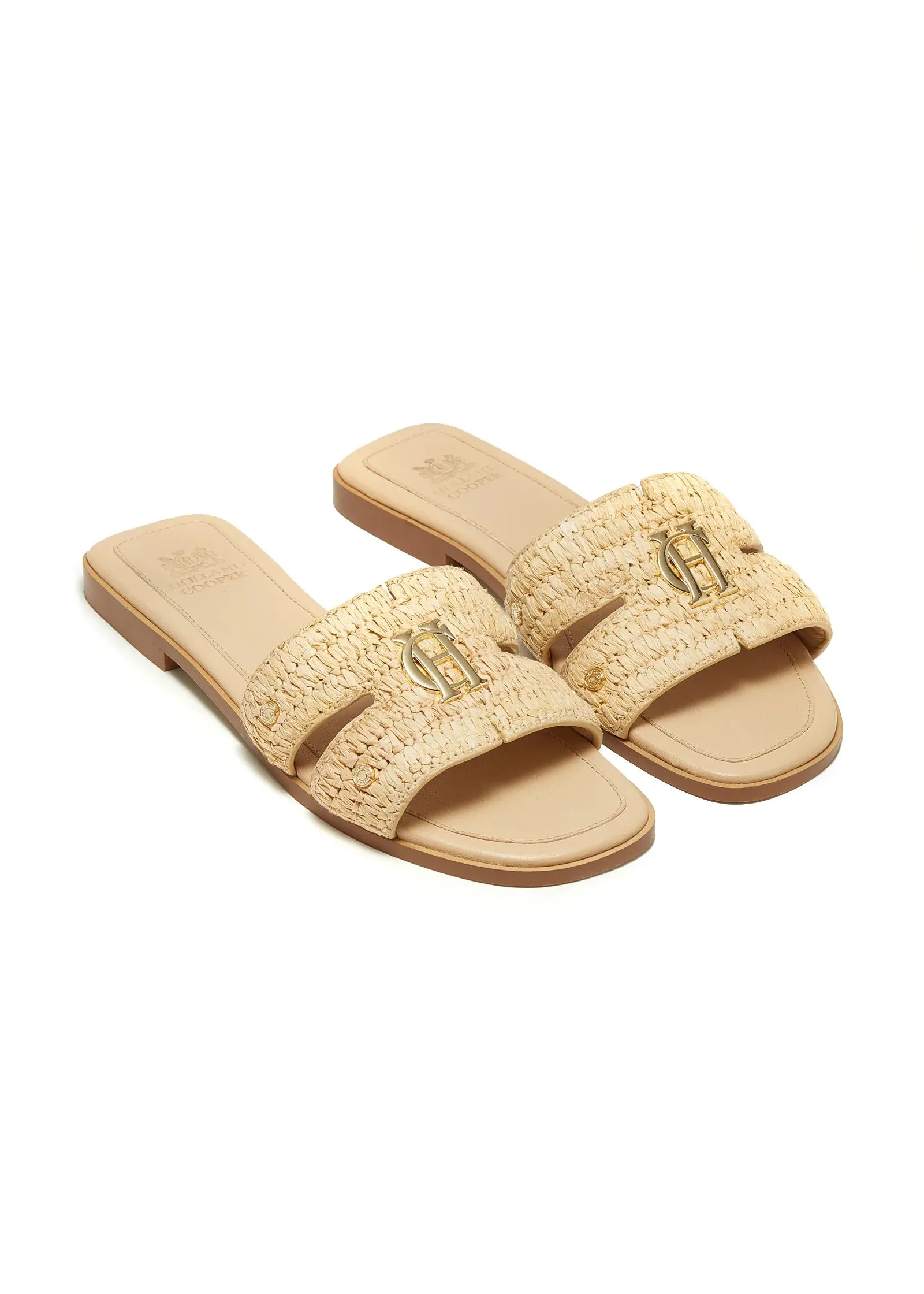 Holland Cooper Monogram Ladies Slide in Natural Straw