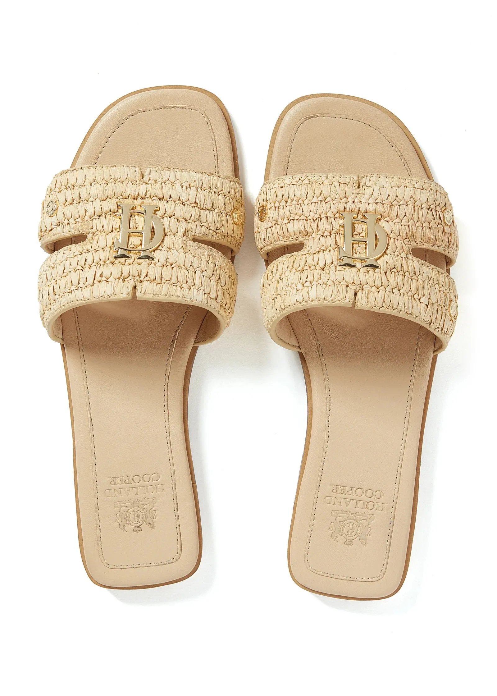 Holland Cooper Monogram Ladies Slide in Natural Straw