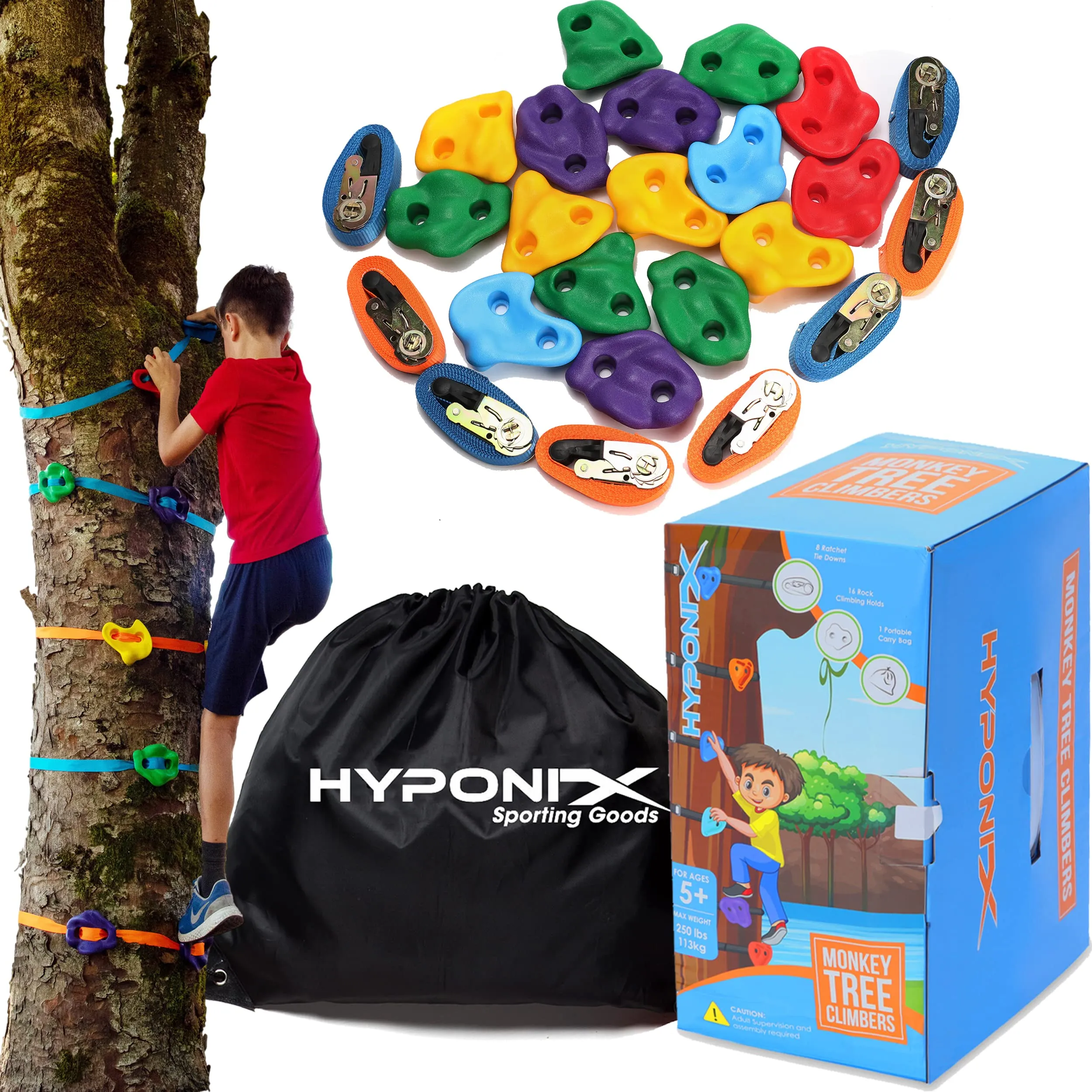 Hyponix Ninja Tree Climbing Kit 16 Rock Climbing Holds for Kids 5 to 12