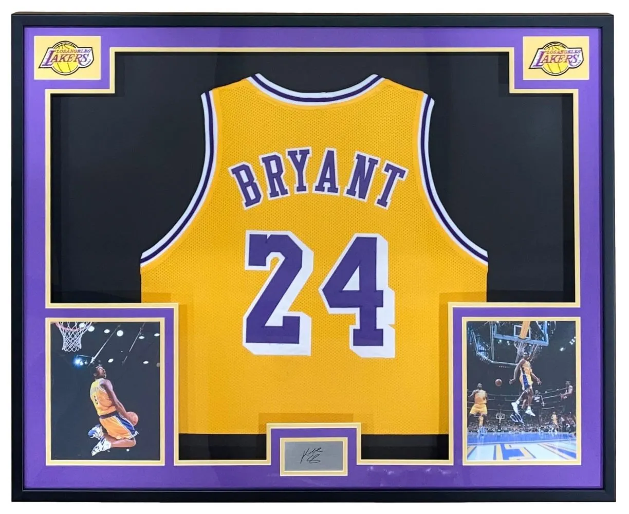 Kobe Bryant Los Angeles Framed Yellow Jersey w/ Laser Engraved Signature