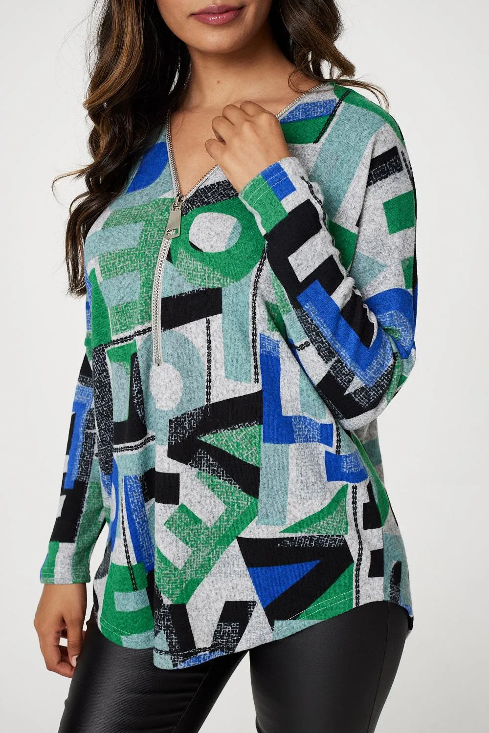 Letter Print Zip Front Top