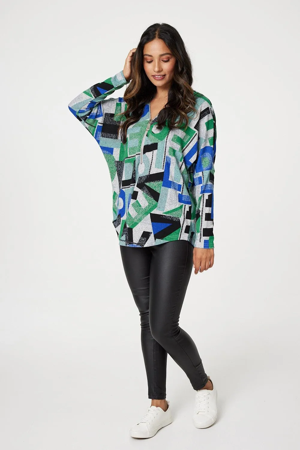 Letter Print Zip Front Top