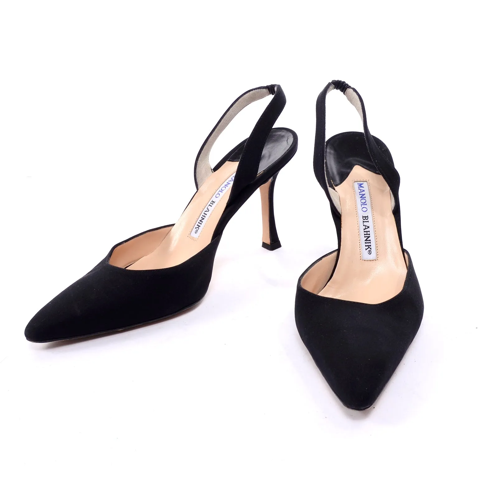 Manolo Blahnik Black Carolyne Slingback Heels in Size 38.5