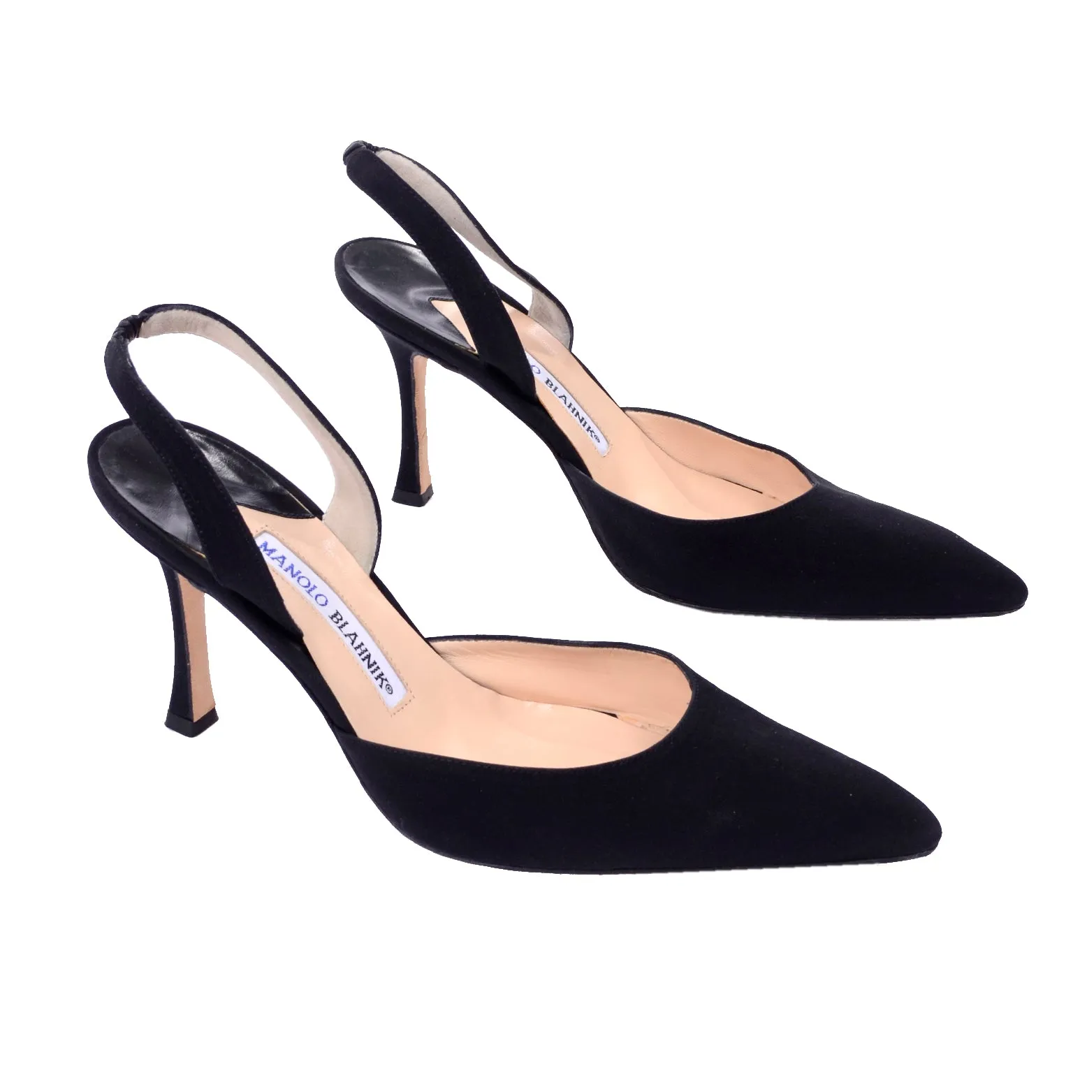 Manolo Blahnik Black Carolyne Slingback Heels in Size 38.5