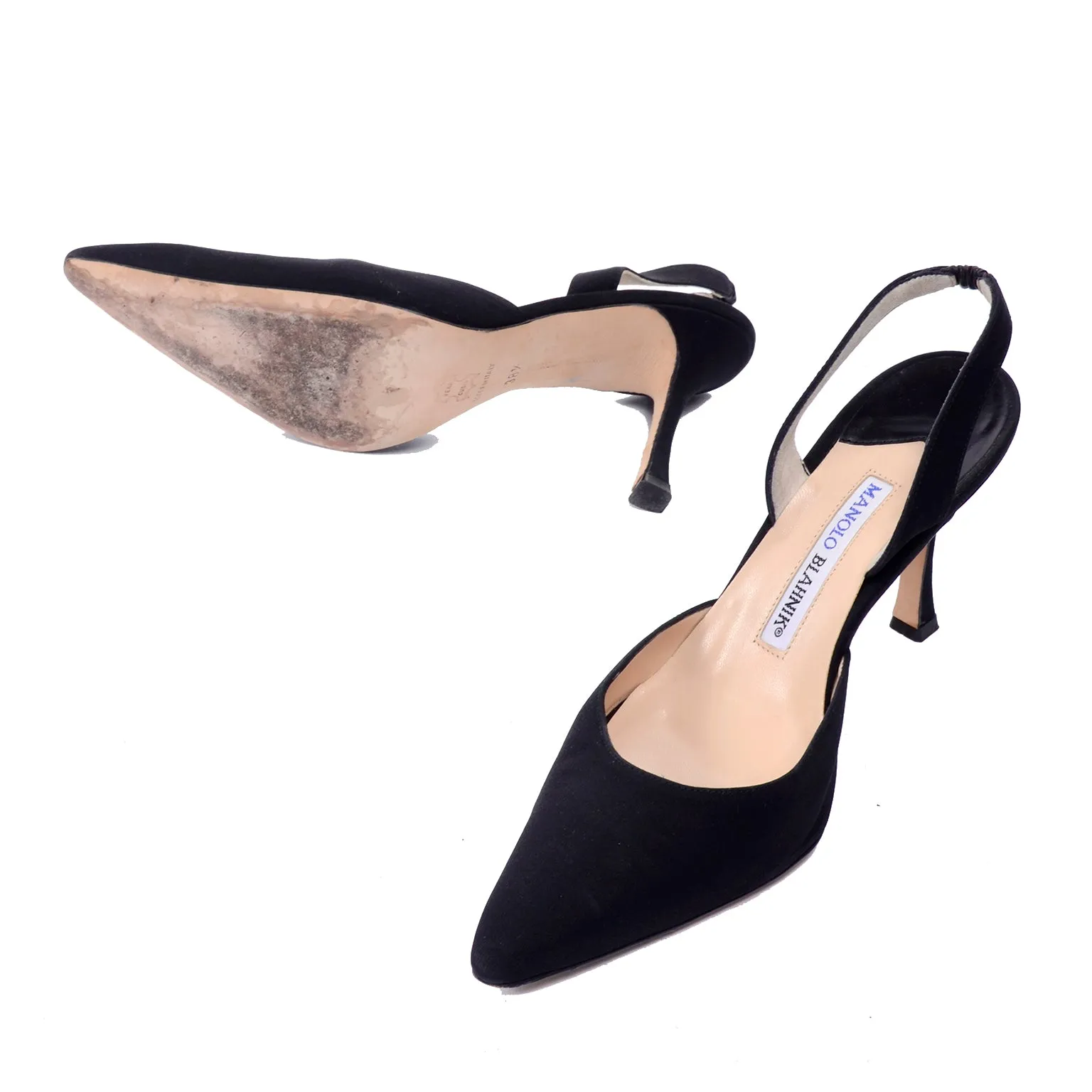 Manolo Blahnik Black Carolyne Slingback Heels in Size 38.5