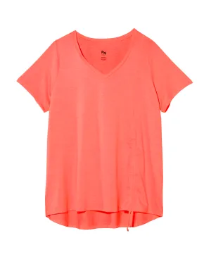 Mazus V-Neck Ruched Tee | Coral