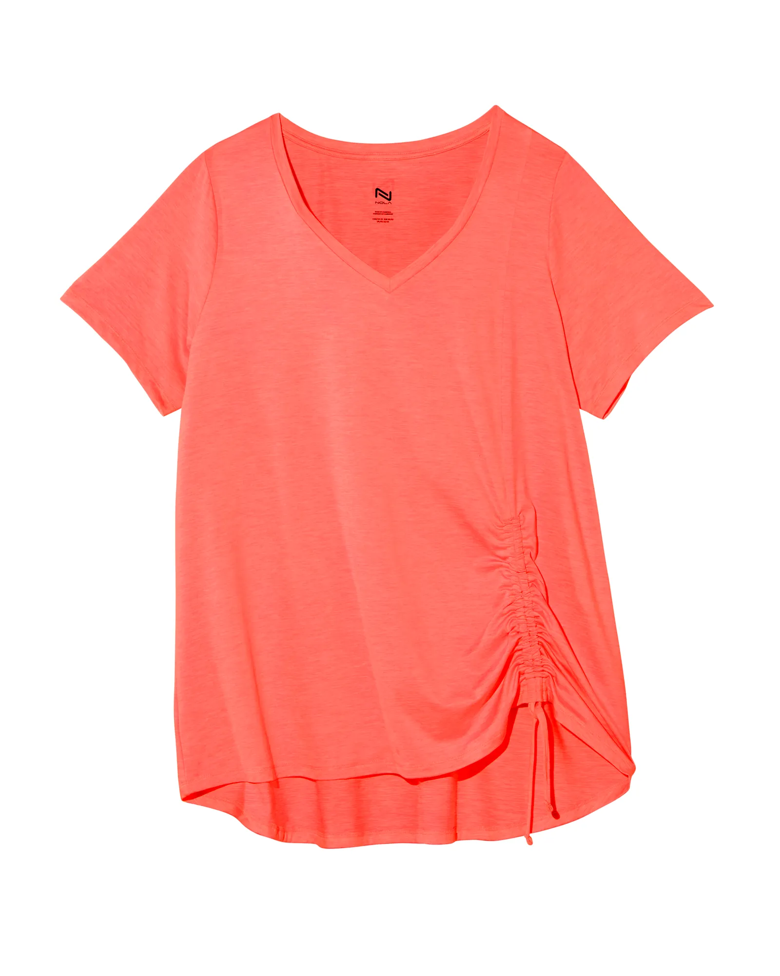 Mazus V-Neck Ruched Tee | Coral