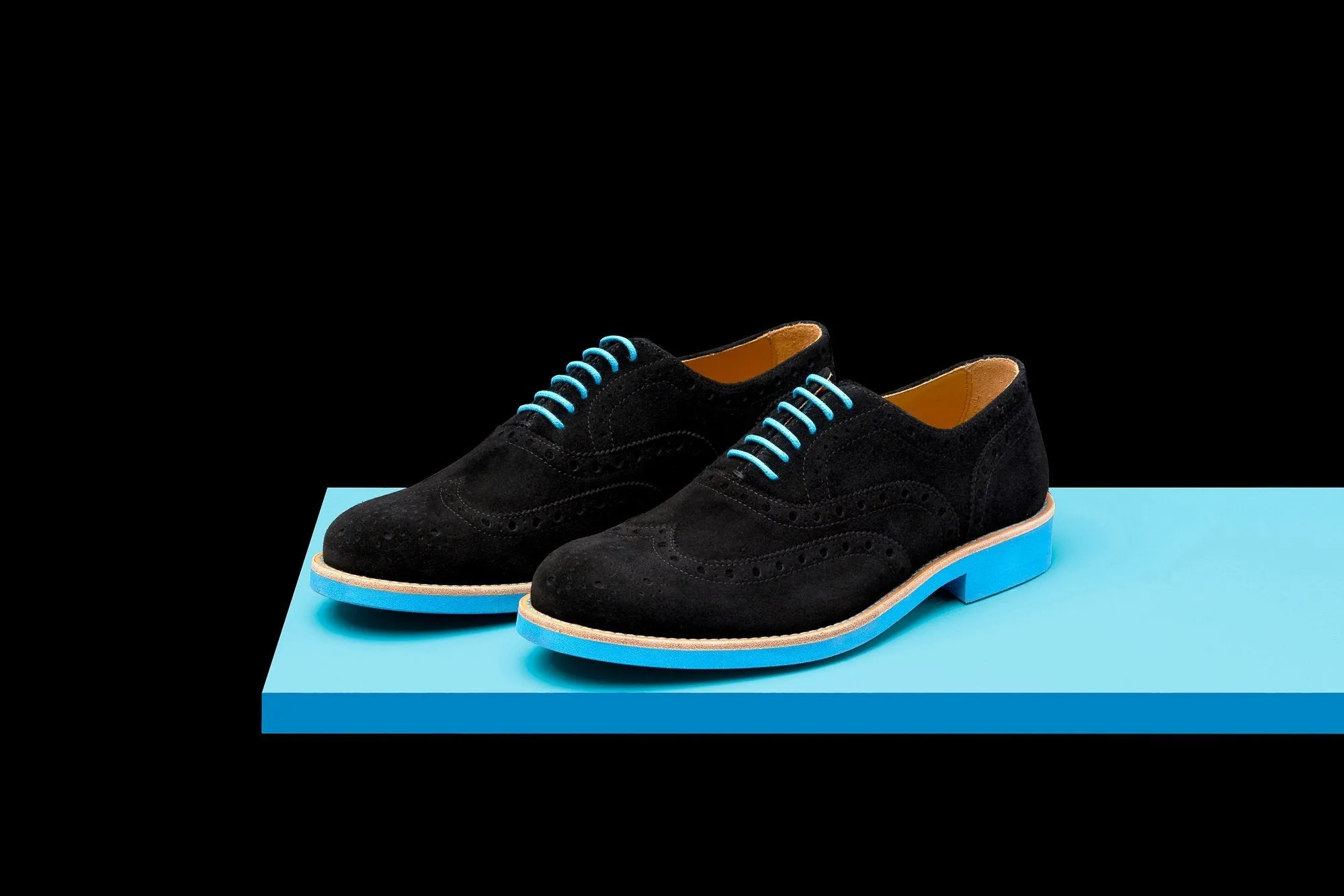 Mens Black & Blue Suede Wingtip Dress Shoes