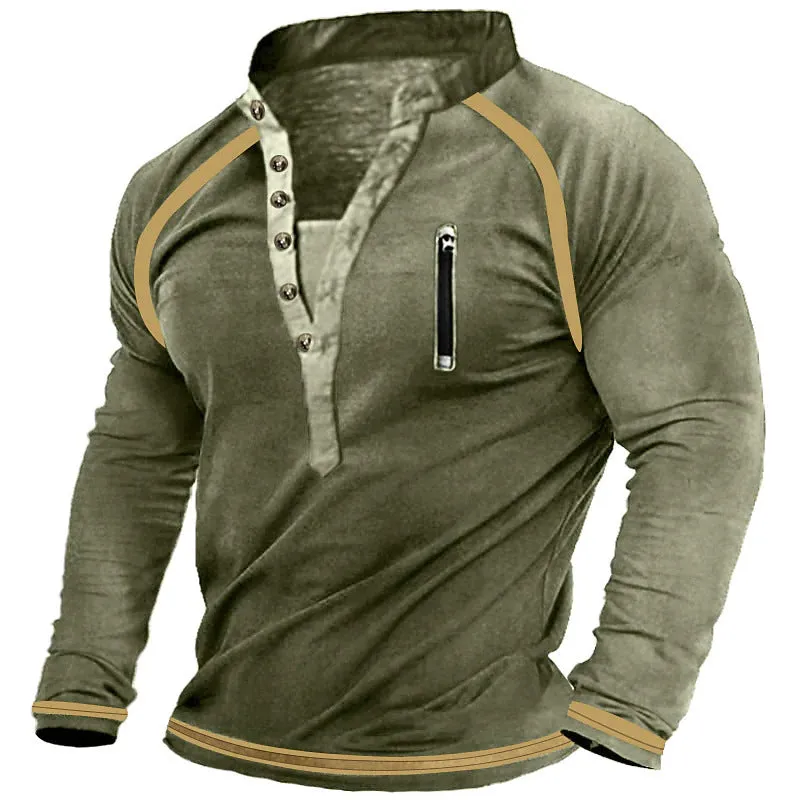 MEN'S V-NECK BUTTONED SWEATER, PURE COTTON THICKENED THERMAL TACTICAL SWEATER