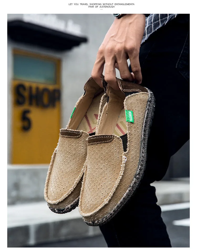 Men's Walking Casual Cloth Shoes  Comfortable Lightweight Slip On Loafer Breathable Vintage Boat Shoes