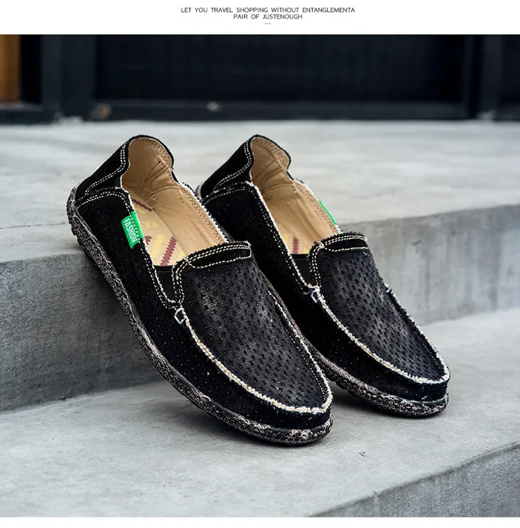 Men's Walking Casual Cloth Shoes  Comfortable Lightweight Slip On Loafer Breathable Vintage Boat Shoes