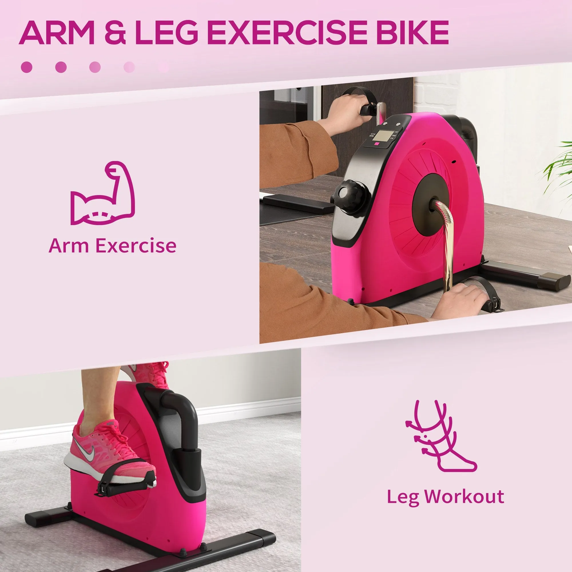 Mini Exercise Bik Under Desk Bike for Legs and Arms Workout, Red