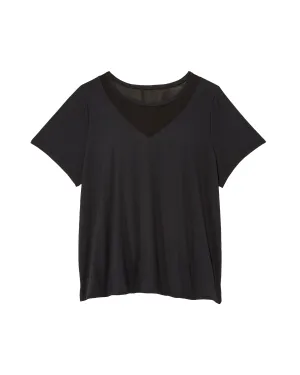 Moonflower Tee with Mesh V-Neck | Black