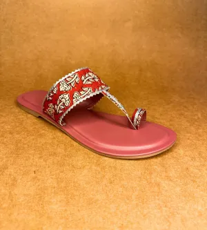 Mud Brown Block Print Kolhapuri Chappals