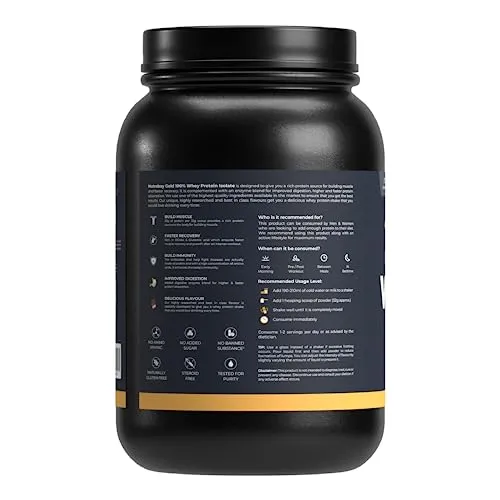 NUTRABAY Gold 100% Whey Protein Isolate with Digestive Enzymes - 25g Protein, 5.8g BCAA, 4.3g Glutamic Acid, Muscle Growth, Gym Supplement for Men & Women - 1Kg, Rich Chocolate Crème (33 Servings)