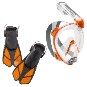 Open Box Cressi Duke Dive Mask and Bonete Dive Fins, Bag Set, Clear / Orange, Size: Fins LG/XLG - Mask MD/LG