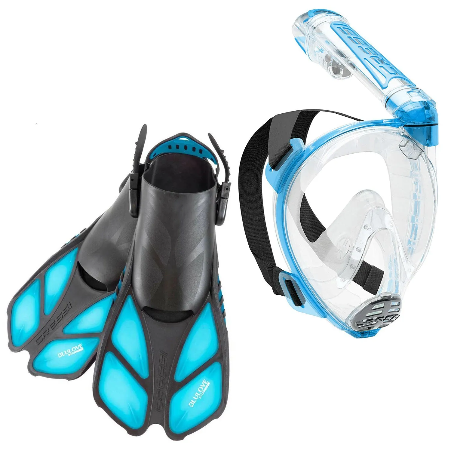 Open Box Cressi Duke Dive Mask and Bonete Dive Fins, Bag Set, Translucent Aquamarine, Size: Fins SM/MD - Mask MD/LG