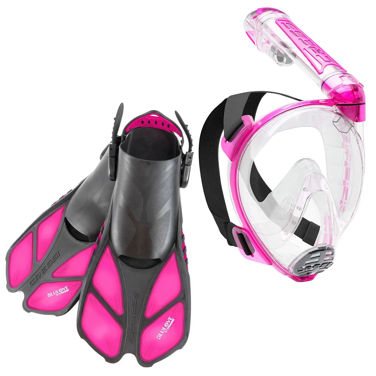 Open Box Cressi Duke Dive Mask and Bonete Dive Fins, Bag Set, Translucent Pink, Size: Fins SM/MD - Mask MD/LG