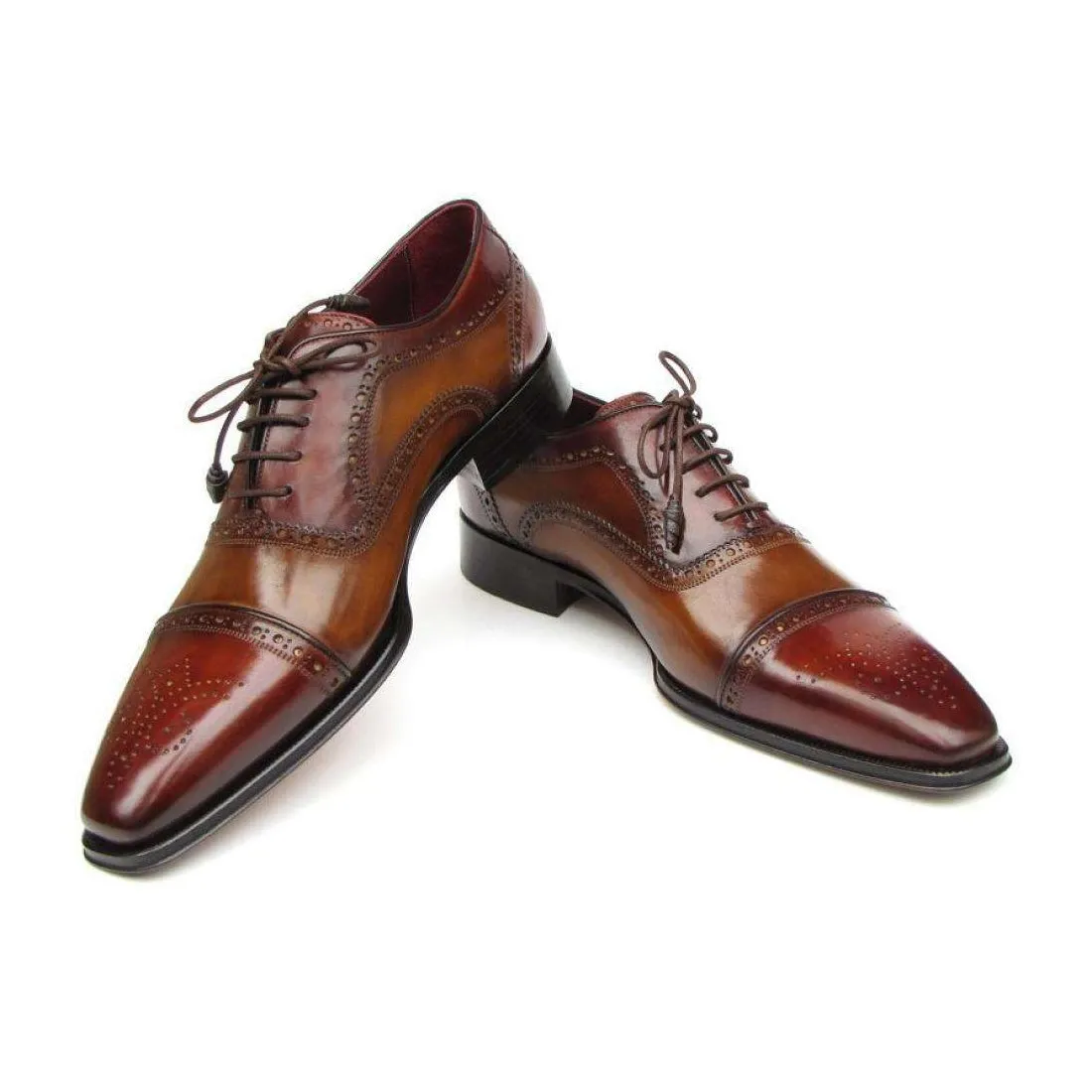 Paul Parkman Handmade Designer Shoes Men's Handmade Designer Shoes Captoe Camel Red Oxfords (PM5222)