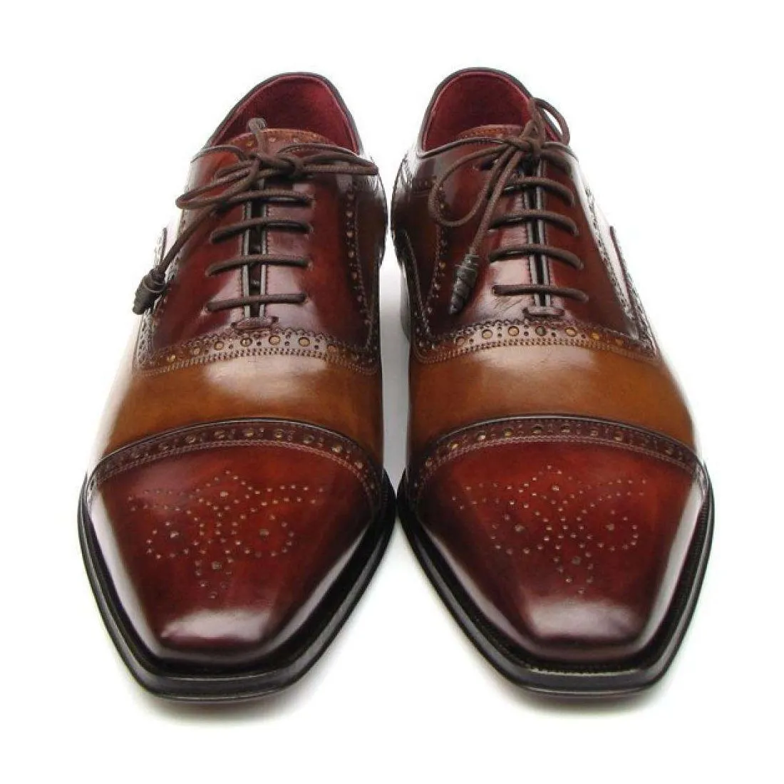 Paul Parkman Handmade Designer Shoes Men's Handmade Designer Shoes Captoe Camel Red Oxfords (PM5222)