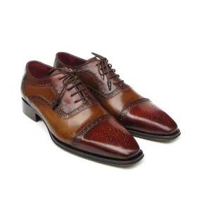 Paul Parkman Handmade Designer Shoes Men's Handmade Designer Shoes Captoe Camel Red Oxfords (PM5222)