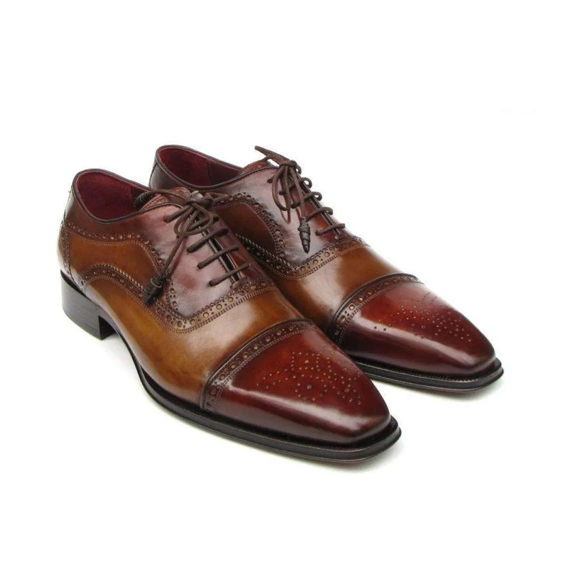 Paul Parkman Handmade Designer Shoes Men's Handmade Designer Shoes Captoe Camel Red Oxfords (PM5222)