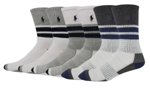 Polo Ralph Lauren Men's 6 Pack Athletic Double Striped Crew Sock