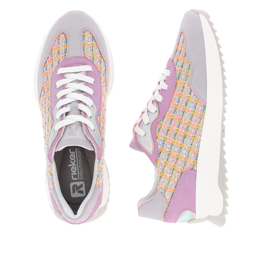 Rieker W1300-90 Dhara Ladies Pink Multi Lace Up Trainers