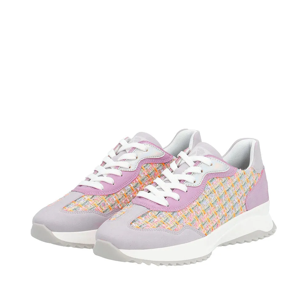 Rieker W1300-90 Dhara Ladies Pink Multi Lace Up Trainers