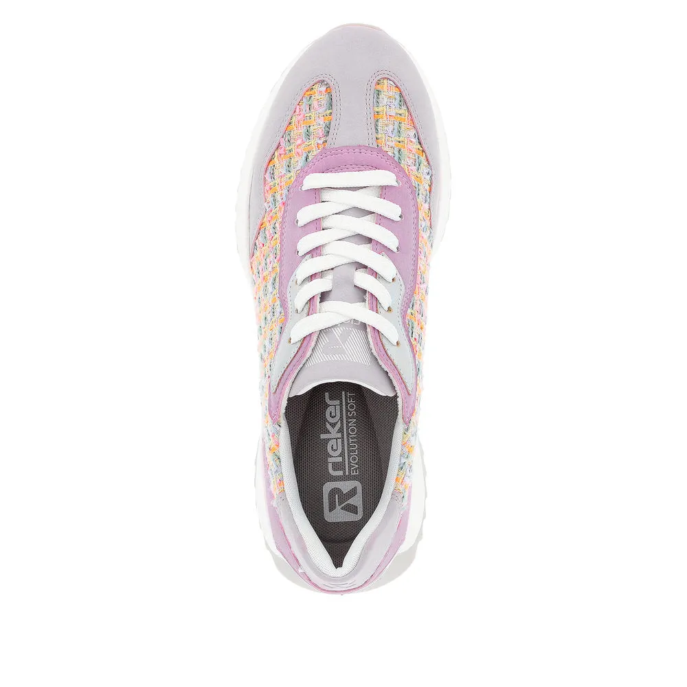 Rieker W1300-90 Dhara Ladies Pink Multi Lace Up Trainers