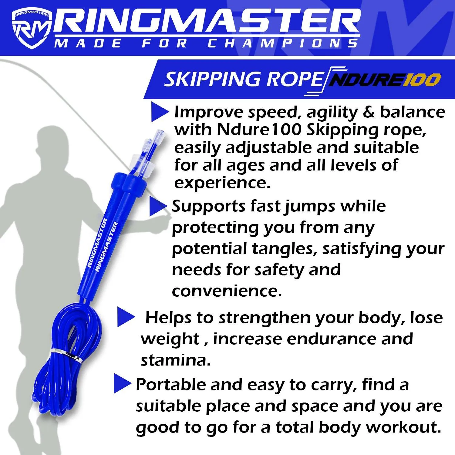 RINGMASTER SPORTS SKIPPING ROPE 2.5m BLUE