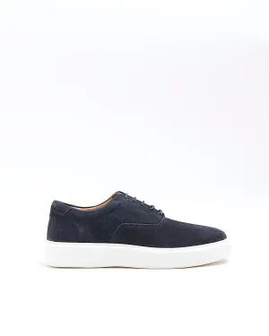 River Island Navy Suedette Lace Up Mens Trainers