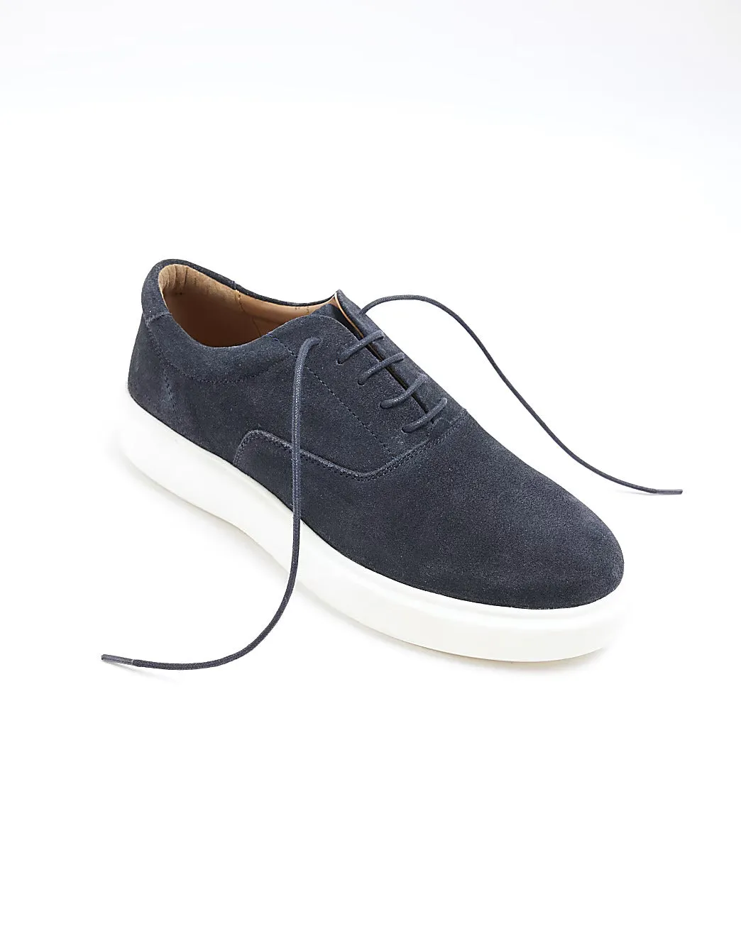 River Island Navy Suedette Lace Up Mens Trainers