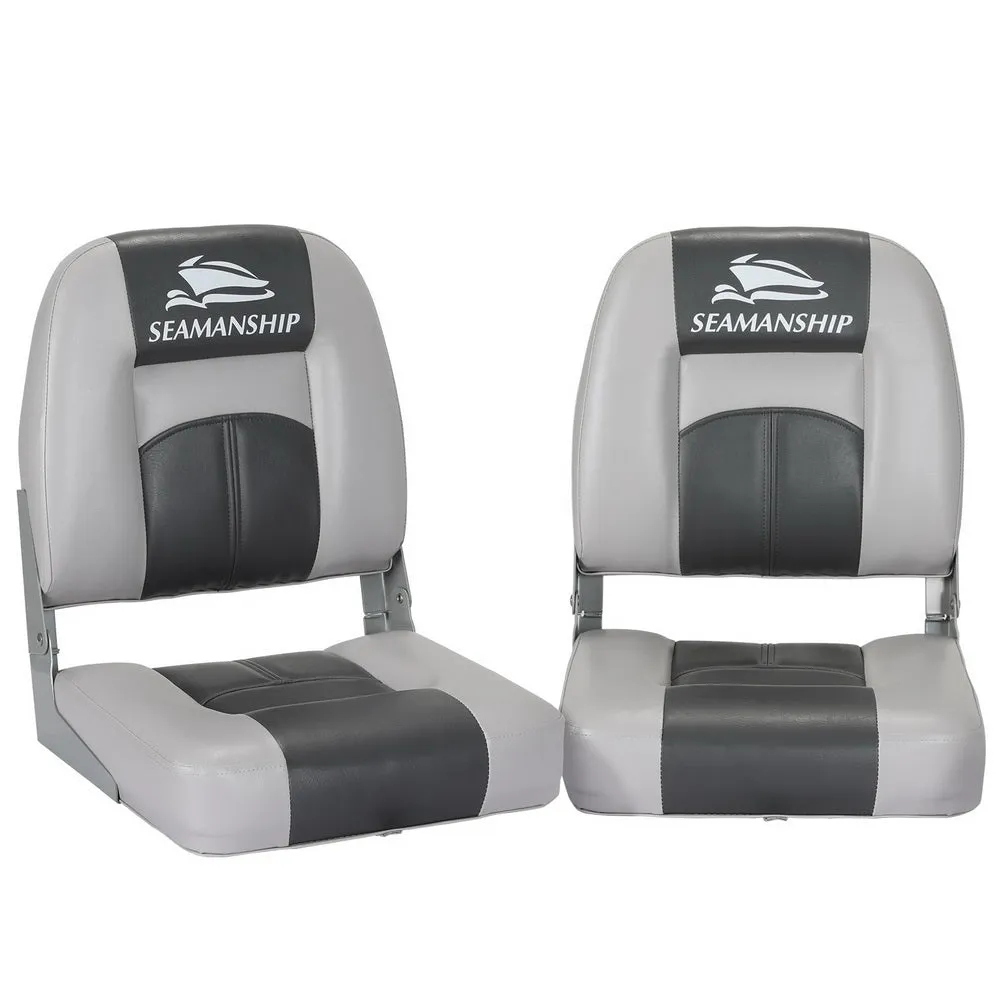 Seamanship Set of 2 Folding Boat Seats Seat Marine Seating Set Swivels All Weather Charcoal & Grey