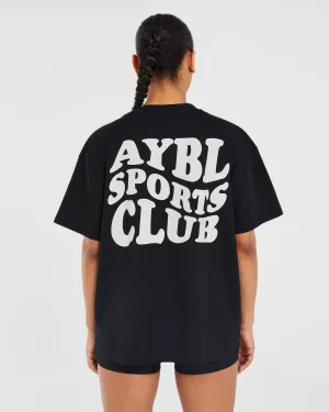 Sports Club Wavy Oversized T Shirt - Black