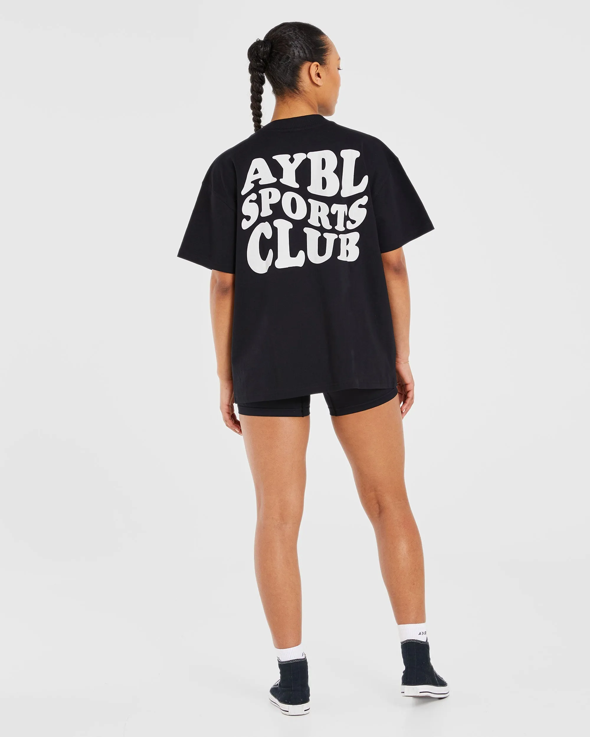 Sports Club Wavy Oversized T Shirt - Black