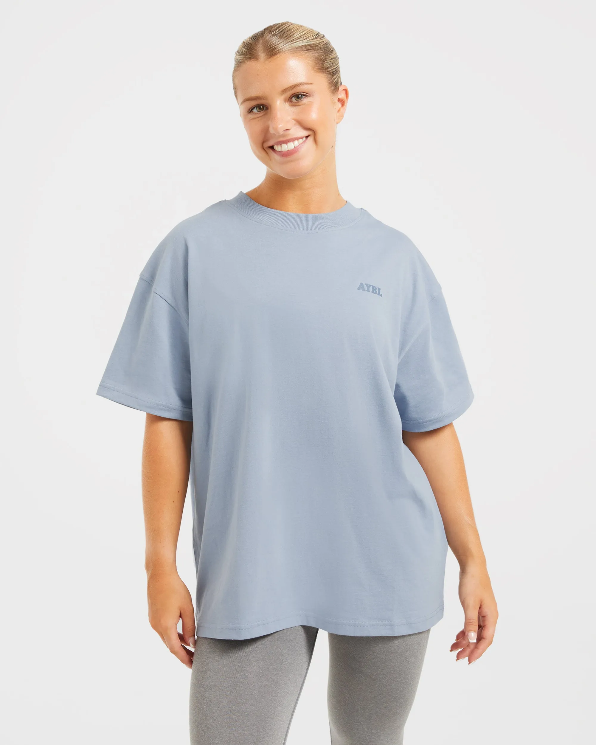 Sports Club Wavy Oversized T Shirt - Dusty Blue