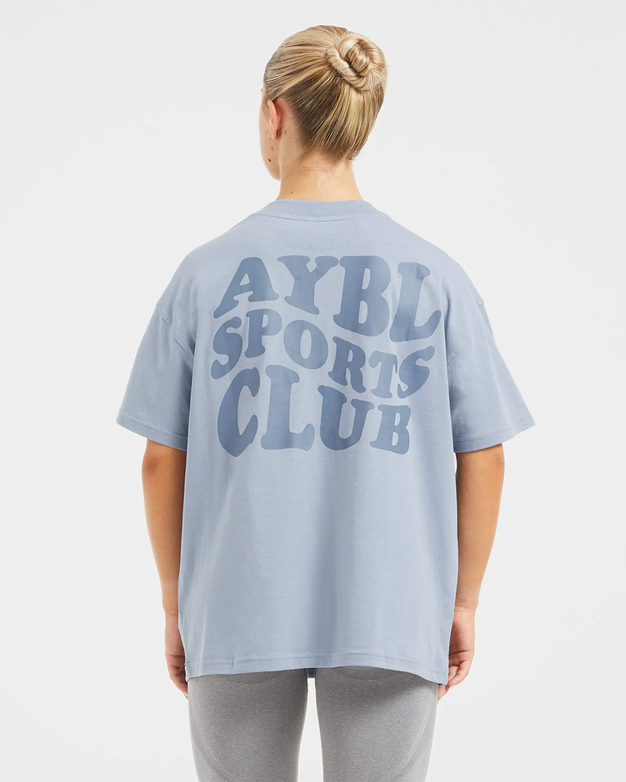 Sports Club Wavy Oversized T Shirt - Dusty Blue