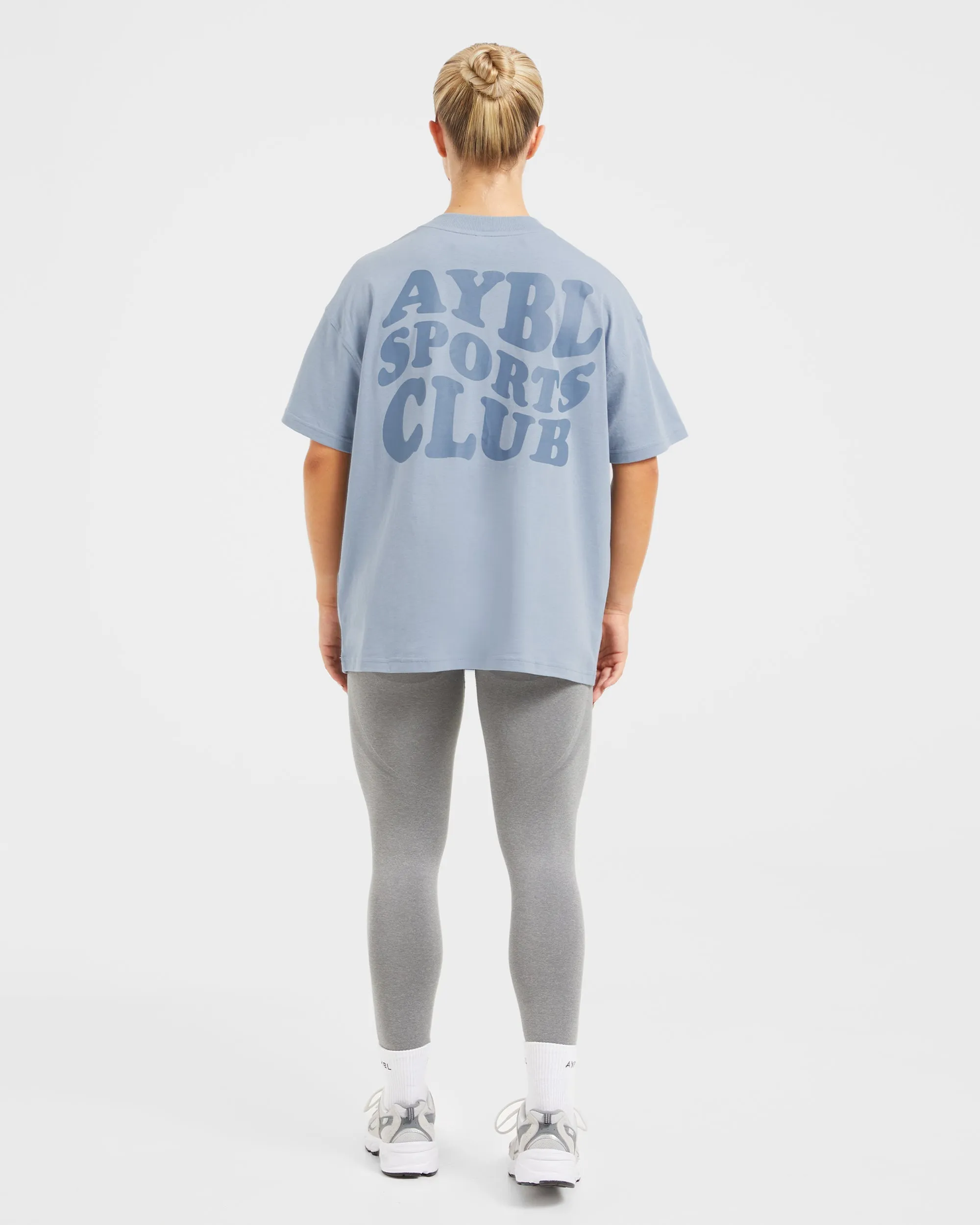 Sports Club Wavy Oversized T Shirt - Dusty Blue