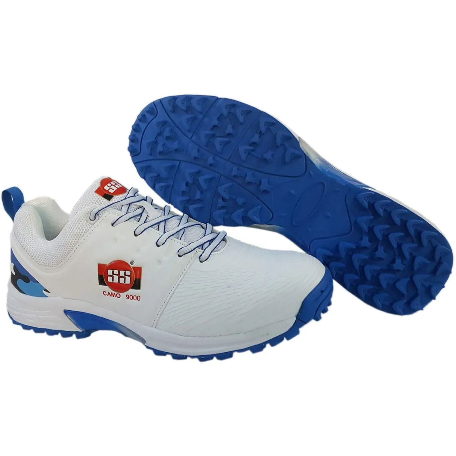 SS Rubber Spikes Professional Cricket Shoes for Men - Camo - White Blue