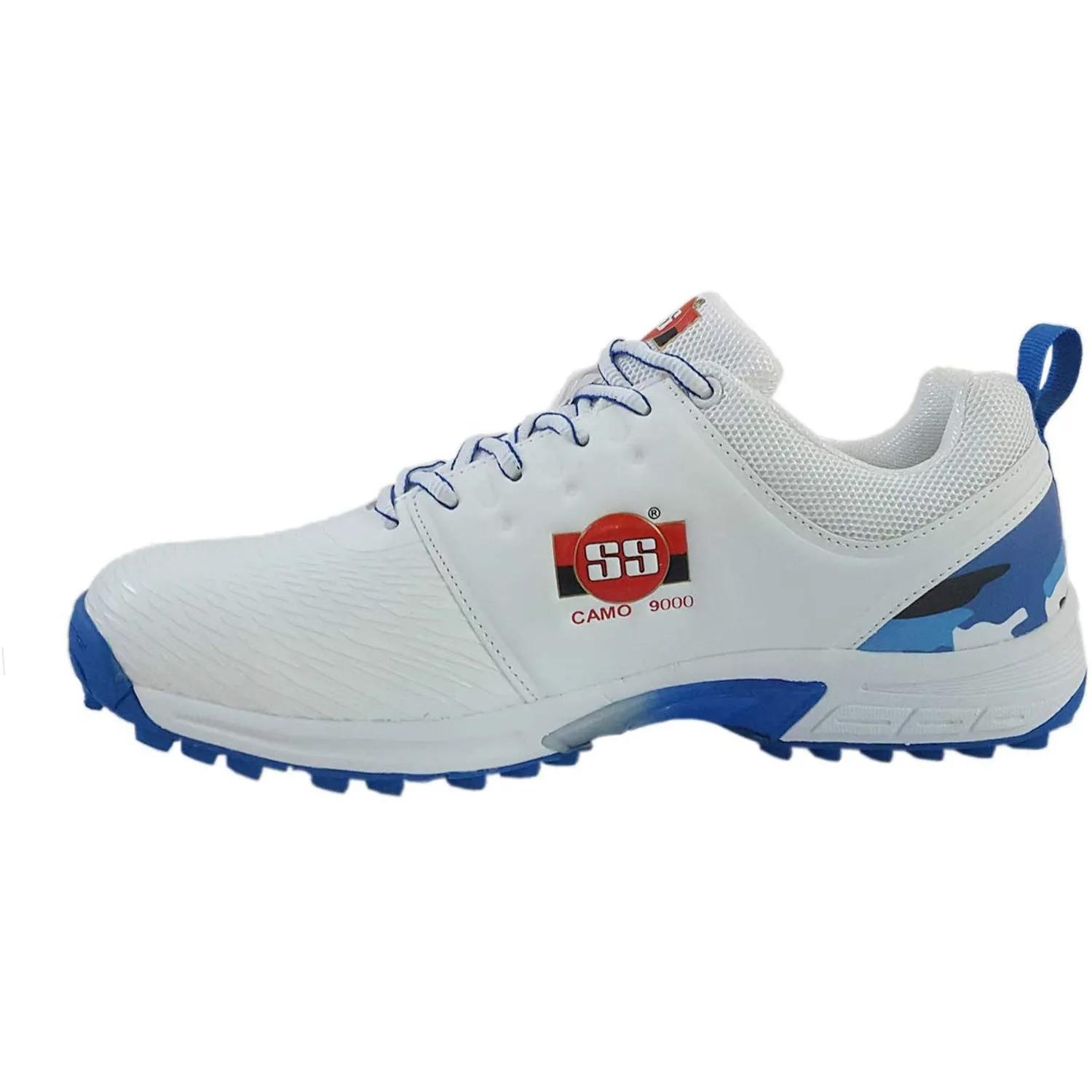 SS Rubber Spikes Professional Cricket Shoes for Men - Camo - White Blue