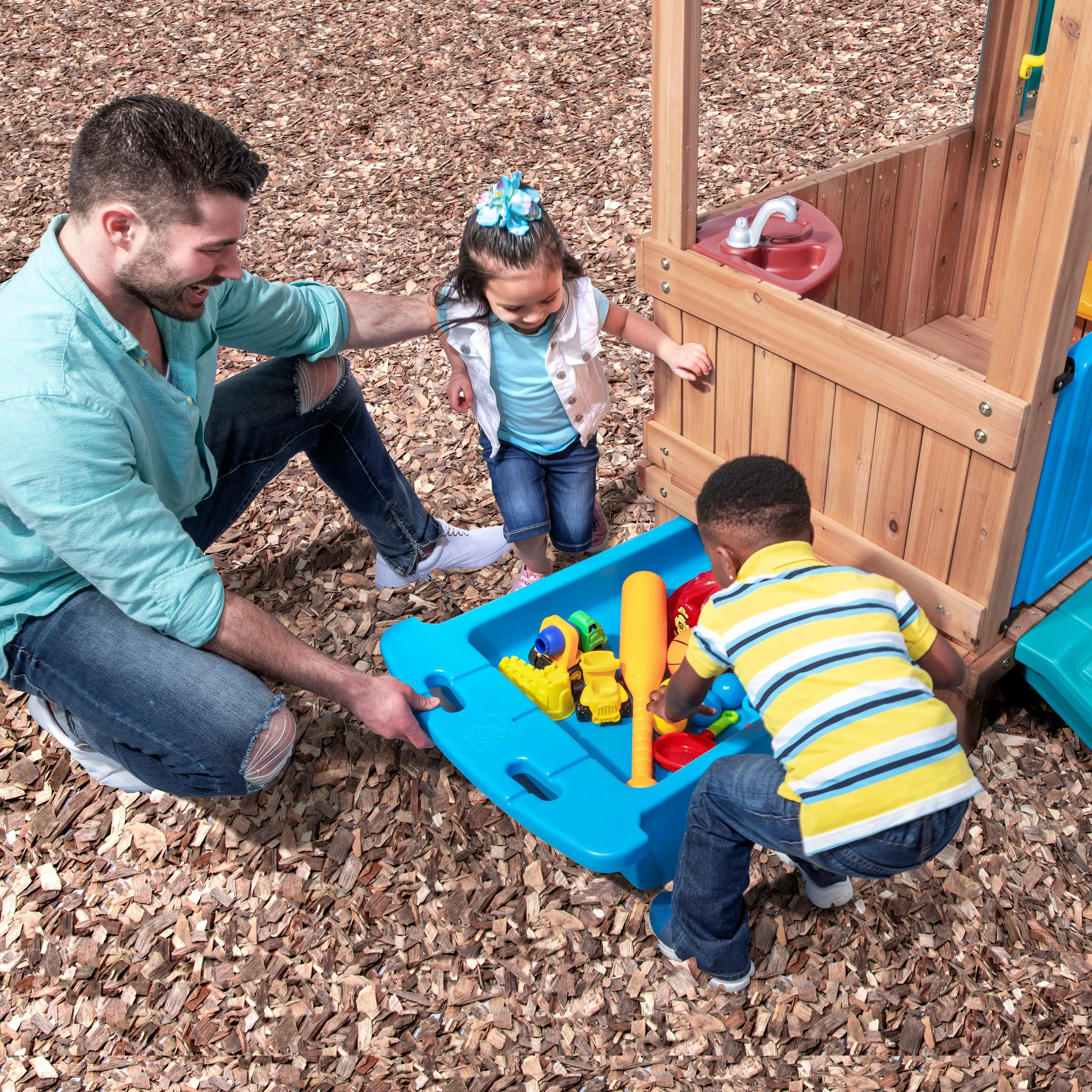 Step2 Woodland Adventure Playhouse Wooden Playset with Slide for Kids, Brown