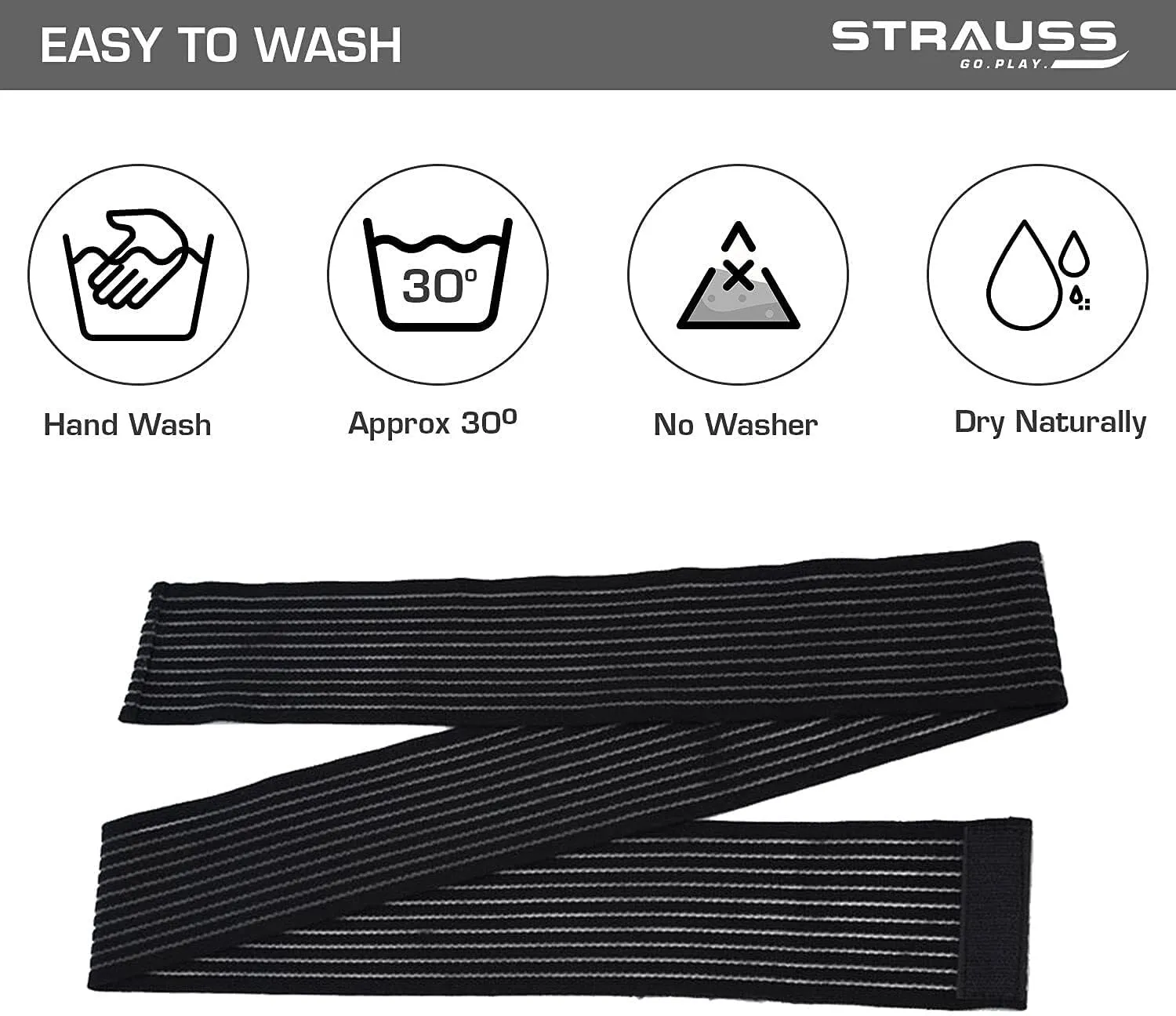 STRAUSS Elastic Knee Compression Bandage Wraps Support Black (Pack of 2)