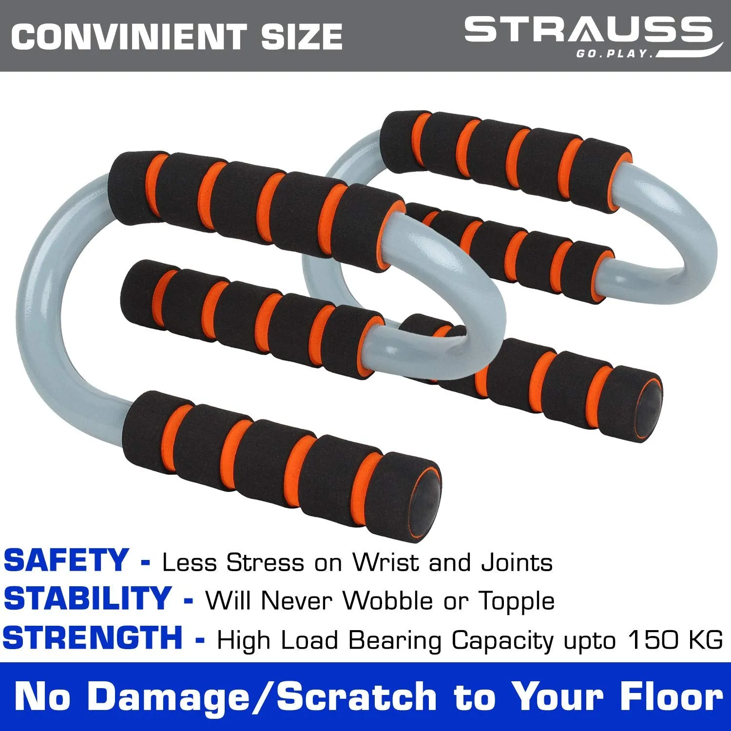 Strauss ST Cotton Gym Support, Pair (Black), S Shape Push Up Bar, Pair (Black/Orange)