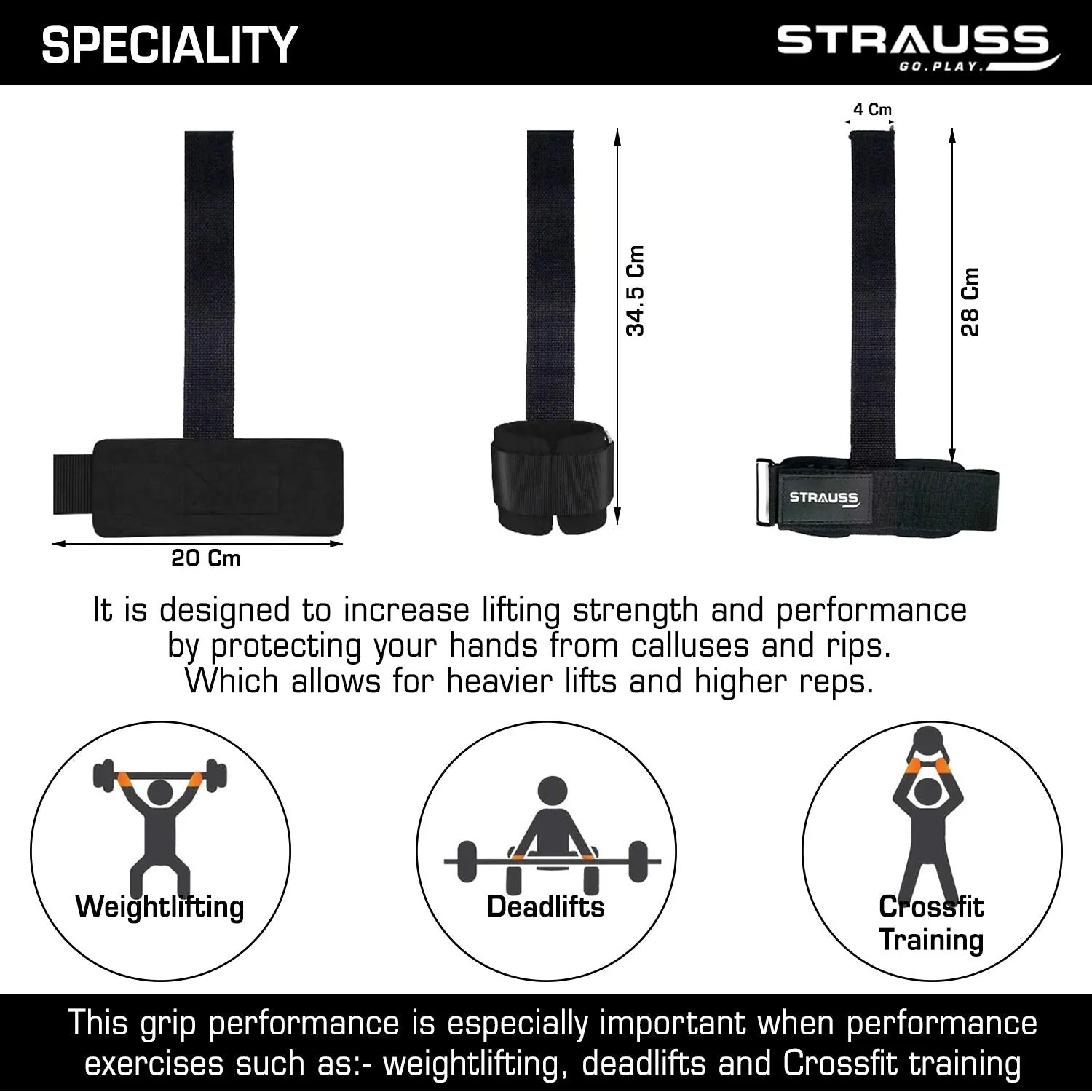 Strauss ST Cotton Gym Support, Pair (Black), S Shape Push Up Bar, Pair (Black/Orange)