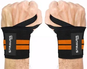 Strauss WL Cotton Wrist Supporter with Thumb Loop Straps & Closures for Gym, Workouts & Strength Training| Adjustable & Breathable with Powerful Velcro & Soft Material, (Black/Orange)