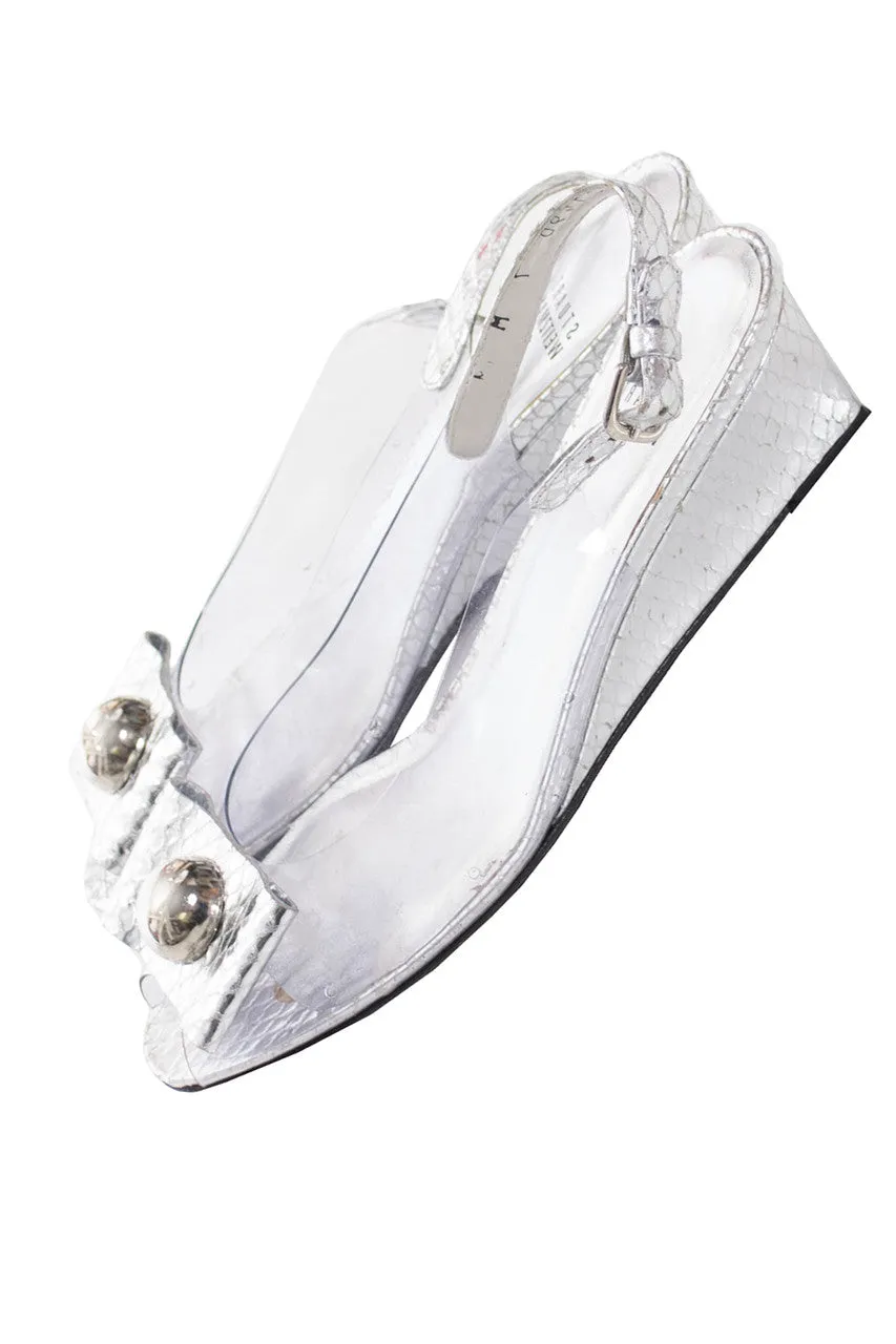 Stuart Weitzman Silver Snakeskin Vintage Wedge Heels 7M