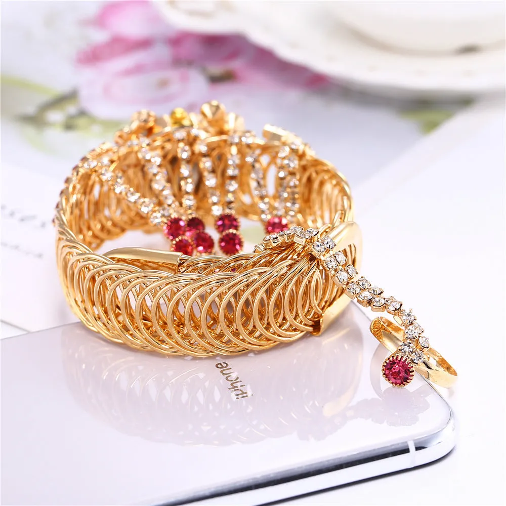 Trendy Women's Diamond Claw Chain Ring Set Watch