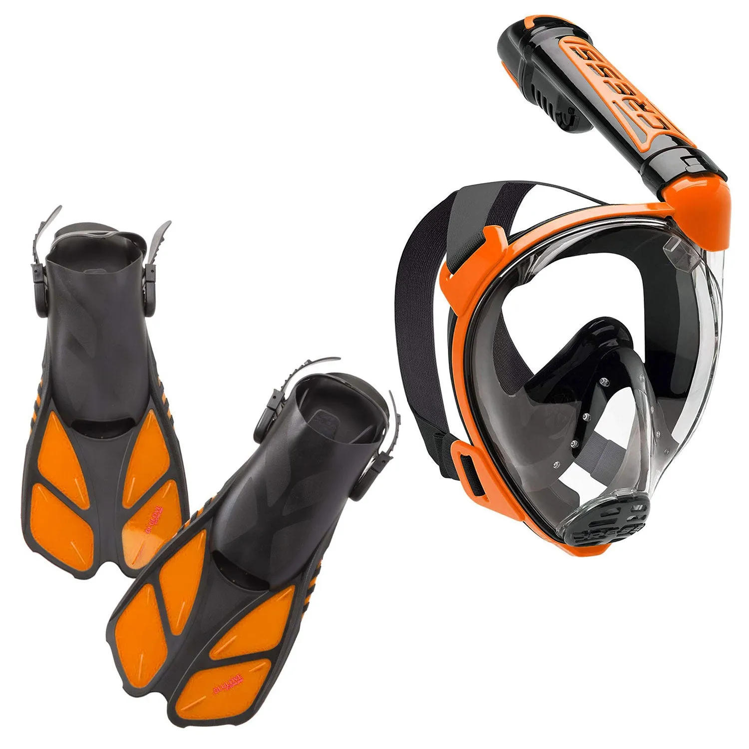 Used Cressi Duke Dive Mask and Bonete Dive Fins, Bag Set, Black / Orange, Size: Fins SM/MD - Mask MD/LG