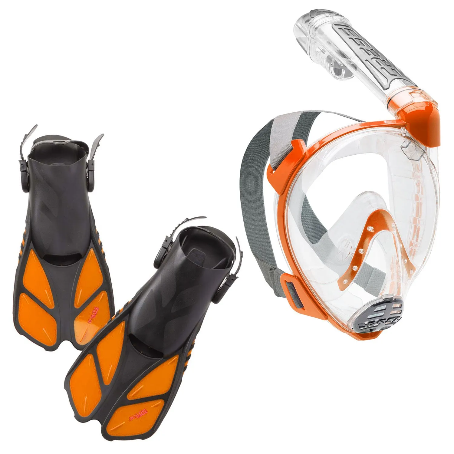 Used Cressi Duke Dive Mask and Bonete Dive Fins, Bag Set, Clear / Orange, Size: Fins SM/MD - Mask MD/LG